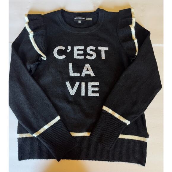 Karl Lagerfeld Sweaters - Karl Lagerfeld Paris Sweater Womens Medium Black C’est La Vie Ruffle Shoulder